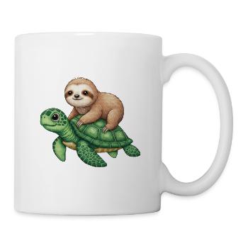 Faultier auf Schildkröte - Tasse - Weiß - Rechts