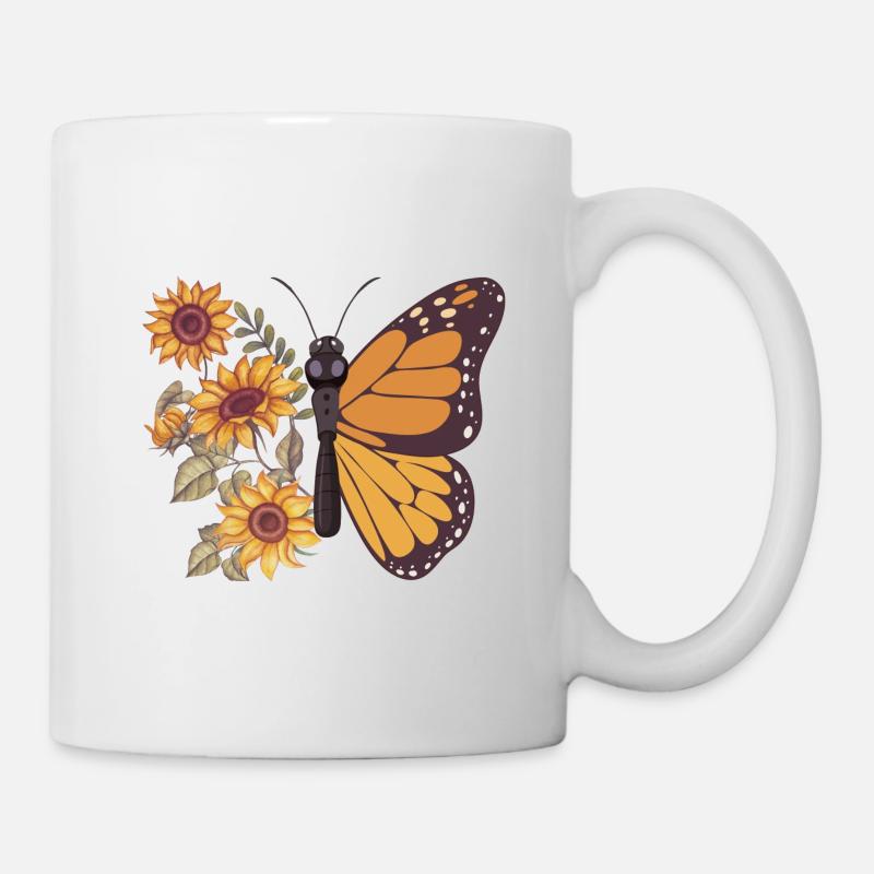 Schmetterling Sonnenblumen - Tasse - Weiß