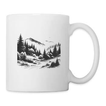Wald Berge Landschaft Zeichnung - Tasse - Weiß - Rechts