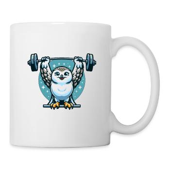 Eule als Gewichtheber: Barbell Workout - Tasse - Weiß - Rechts