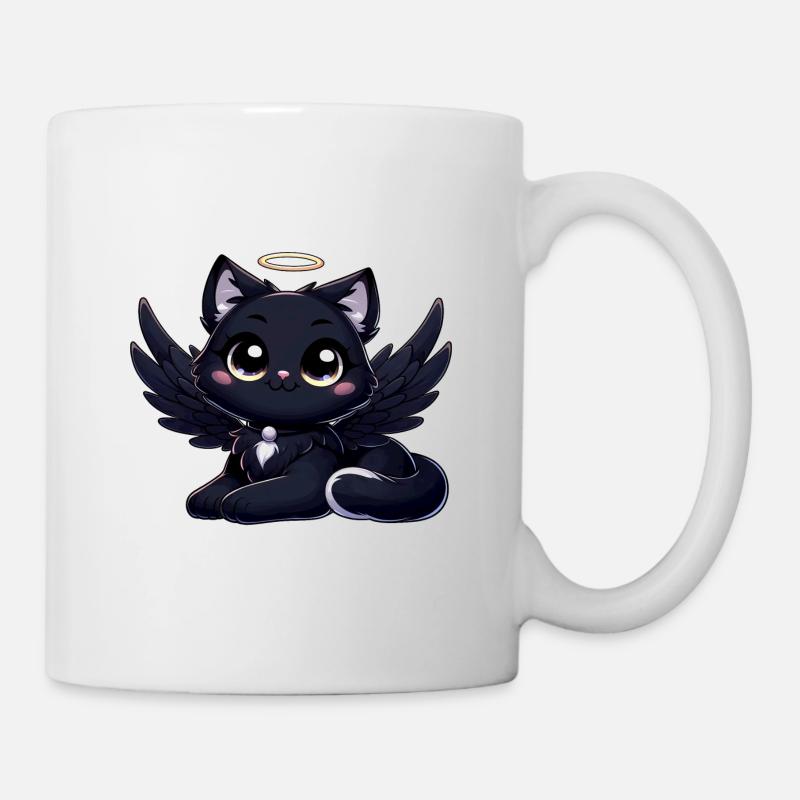 Gothic Katze süß schwarzer Engel mit Flügeln - Tasse - Weiß