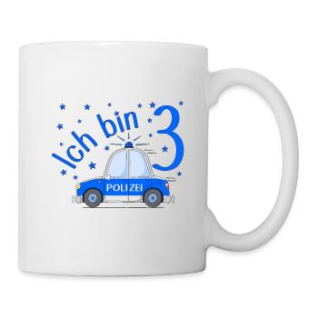 Polizeiauto Ich bin 3 Geburtstag Blau - Tasse - Weiß - Rechts