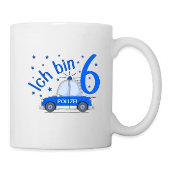 Polizeiauto Ich bin 6 Geburtstag Blau - Tasse - Weiß - Rechts