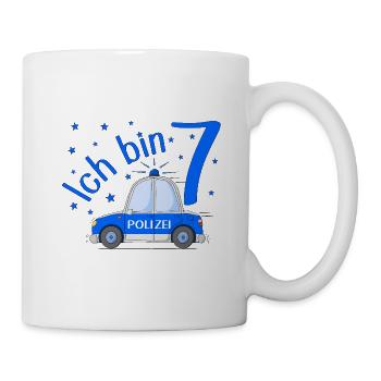 Polizeiauto Ich bin 7 Geburtstag Blau - Tasse - Weiß - Rechts
