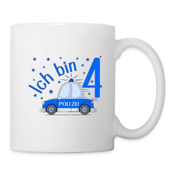 Polizeiauto Ich bin 4 Geburtstag Blau - Tasse - Weiß - Rechts