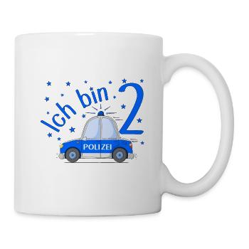 Polizeiauto Ich bin 2 Geburtstag Blau - Tasse - Weiß - Rechts