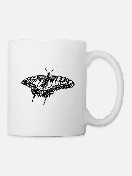 Eleganter Vintage Schwalbenschwanz Schmetterling - Tasse - Weiß