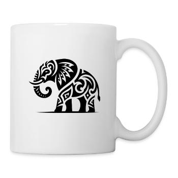 Elefanten Kunst Tattoo mit großen Stoßzähnen - Tasse - Weiß - Rechts