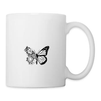 Butterfly with flowers, vintage, hand drawn - Mug - white - Right