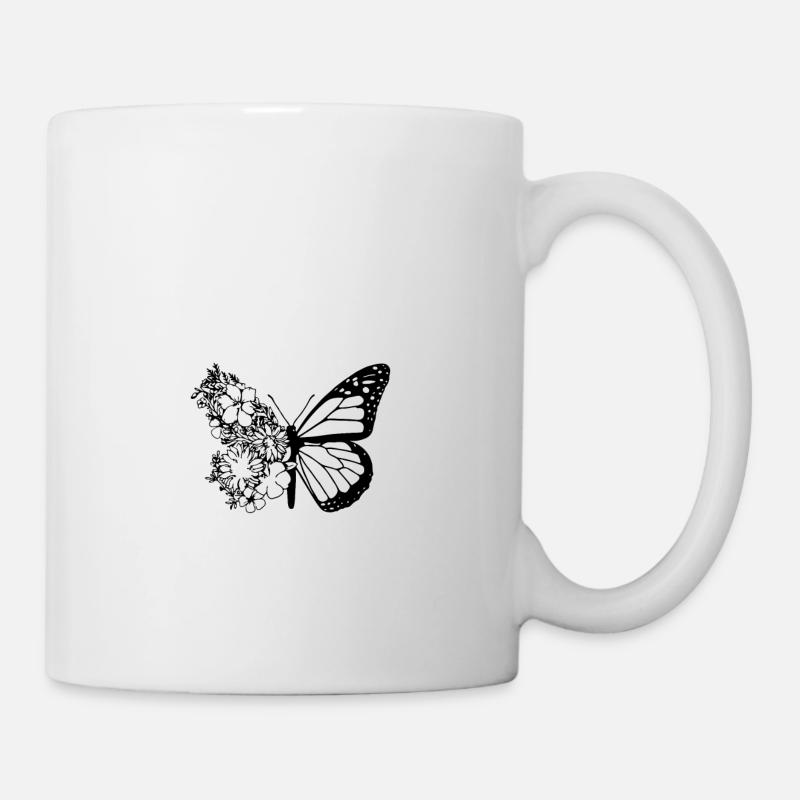 Papillon avec des fleurs, vintage, dessinés à la main - Mug blanc - blanc