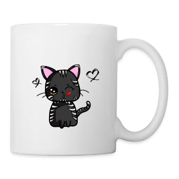 Kawaii Katze mit Kussmund (schwarz) | Kawaii-Tiere - Tasse - Weiß - Rechts