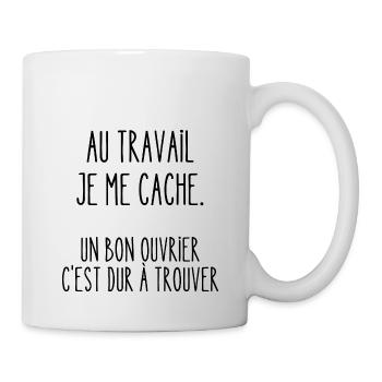 au travail je me cache - Mug blanc - blanc - Droite