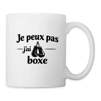 Ich kann nicht, ich habe geboxt – Humorsport, Leidenschaftsring, - Tasse - Weiß - Rechts