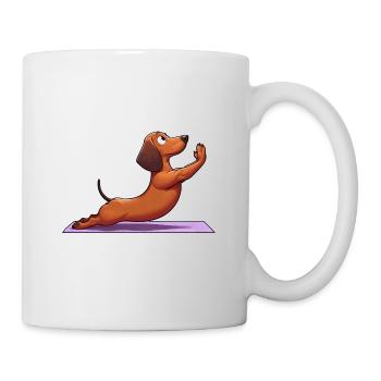 Lustiger Dackel: Yoga, Gymnastik & Meditation - Tasse - Weiß - Rechts