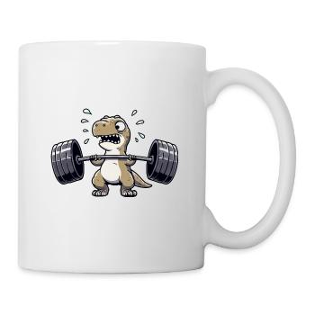 T-Rex Dino Dumbbell Weightlifting Fitness Workout - Mug - white - Right