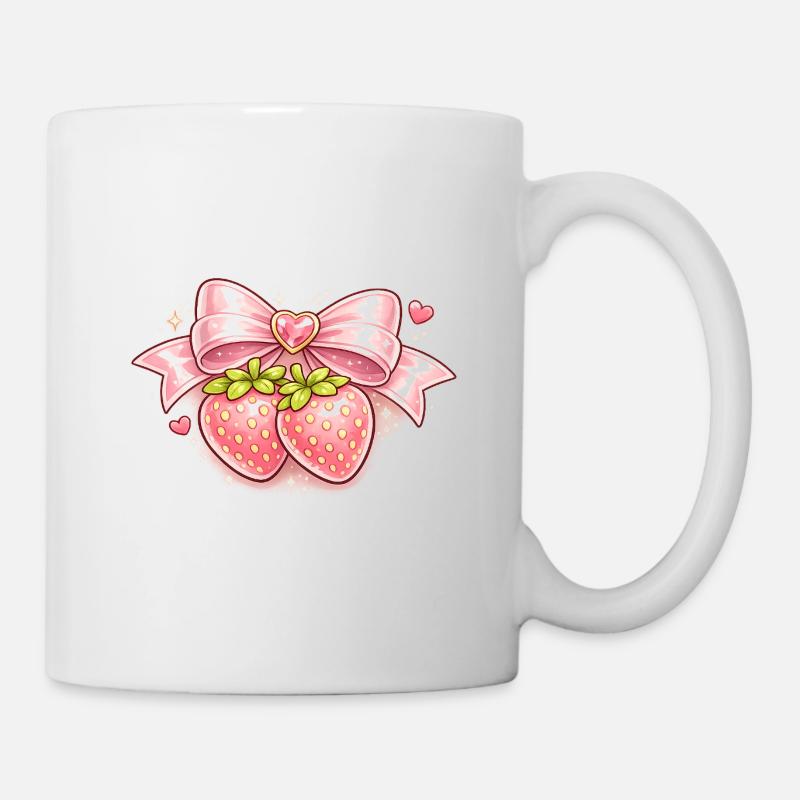 Tender strawberries with pink bow - Mug - white