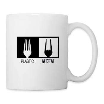Plastic und Metall, Heavy Metal, Hardrock, Gabel - Tasse - Weiß - Rechts