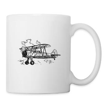 Flying Biplane Vintage Box Illustration - Mug - white - Right