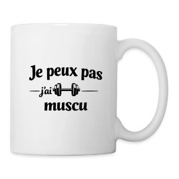 Ich kann nicht, ich habe muskulös – Humor, Fitness und Sport - Tasse - Weiß - Rechts