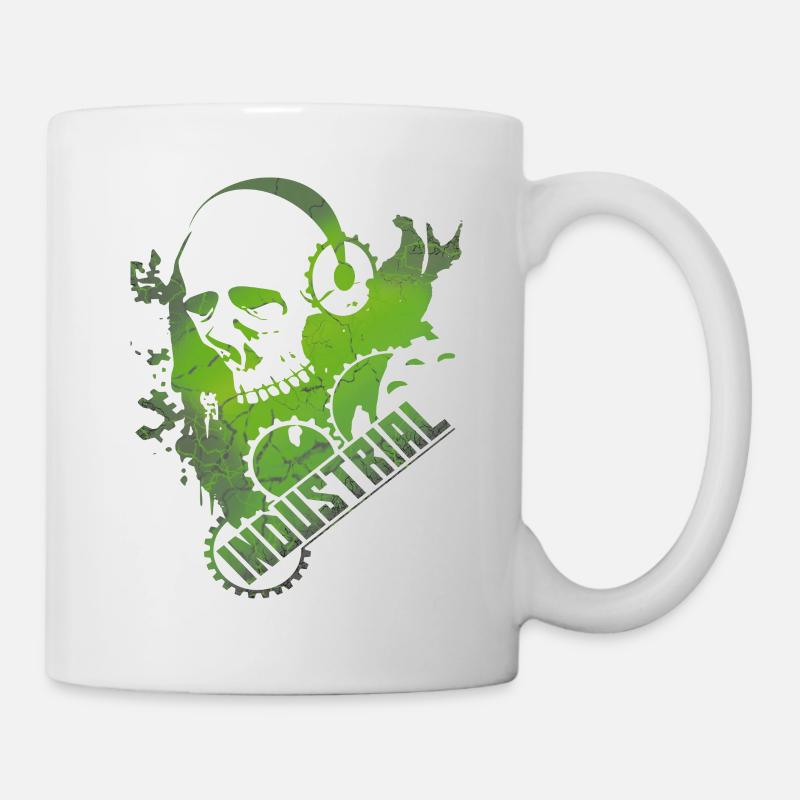 Crâne de musique industrielle avec un casque à engrenages - Mug blanc - blanc