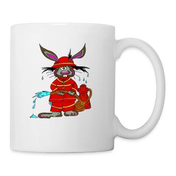 Paul the Rabbit as a firefighter - Mug - white - Right