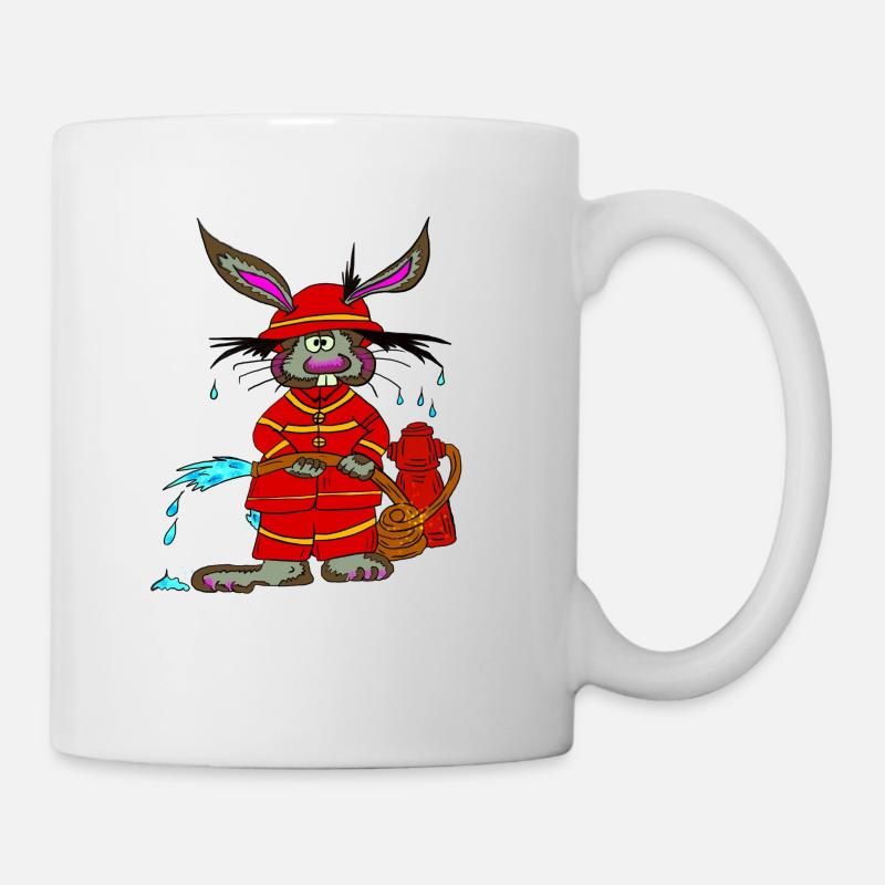 Paul der Hase als Feuerwehrmann - Tasse - Weiß