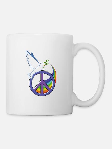 Friedenstaube Peacezeichen Frieden Regenbogen - Tasse - Weiß