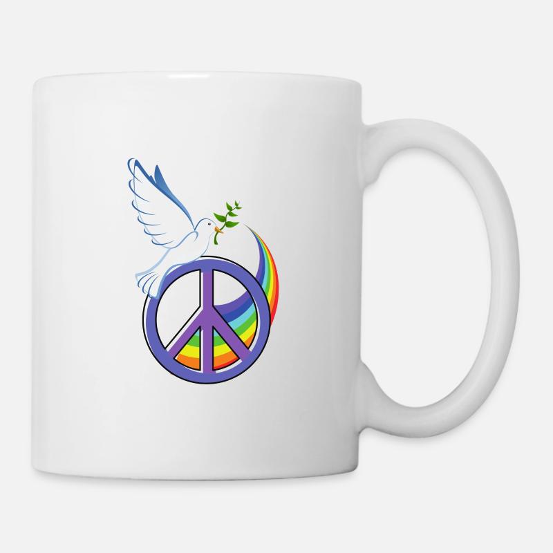 Friedenstaube Peacezeichen Frieden Regenbogen - Tasse - Weiß