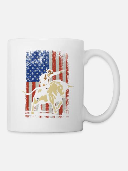 Rodeo Bull Rider drapeau américain cadeau - Mug blanc - blanc