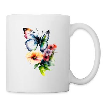 Colorfulotyl fluttering among flowers - Mug - white - Right