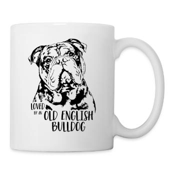 Loved by an Old English Bulldog OEB Hundespruch - Tasse - Weiß - Rechts
