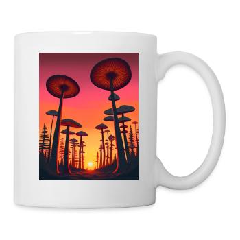 Lever de soleil dans la forêt de champignons Vibrations des années 80 - Mug blanc - blanc - Droite