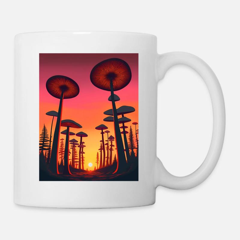 Lever de soleil dans la forêt de champignons Vibrations des années 80 - Mug blanc - blanc