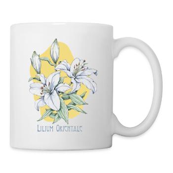 Botanische Zeichnung der orientalischen Lilie - Tasse - Weiß - Rechts