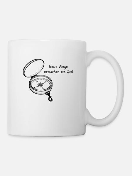 Kompass mit Himmelsrichtung und weisem Zitat - Tasse - Weiß