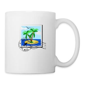 Postage stamp with palm tree on desert island and stamp - Mug - white - Right