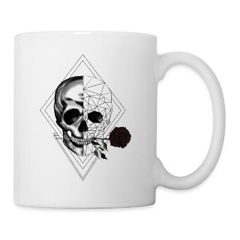 Crâne et os croisés avec rose | Design gothique et d’Halloween - Mug blanc - blanc - Droite