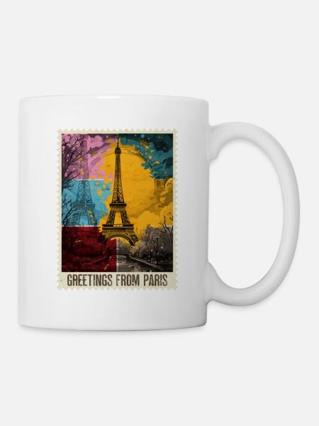 Paris Eiffelturm Frankreich Skyline Briefmarke - Tasse - Weiß