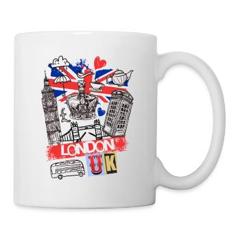 London England UK Stadt Skyline Cartoon Gezeichnet - Tasse - Weiß - Rechts