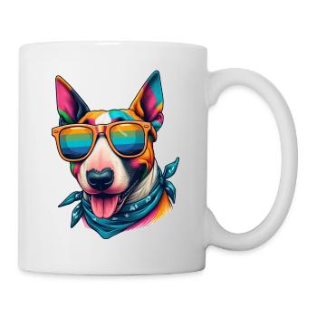Bunter Bullterrier mit Sonnenbrille - Tasse - Weiß - Rechts