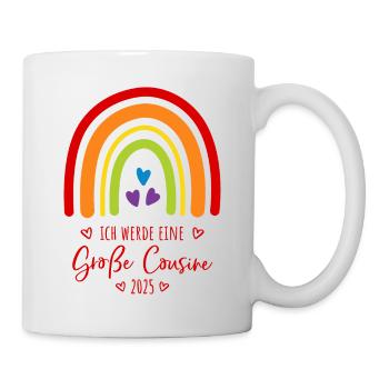Boho Regenbogen Ich werde eine große Cousine 2025 - Tasse - Weiß - Rechts
