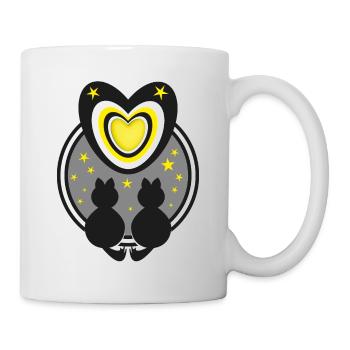 Katzen bei Nacht mit Herz und Sternen. - Tasse - Weiß - Rechts