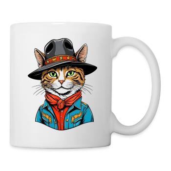 Chat mignon cow-boy - Mug blanc - blanc - Droite