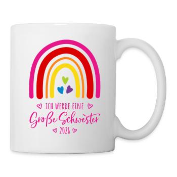 Ich werde eine große Schwester 2026 Regenbogen - Tasse - Weiß - Rechts
