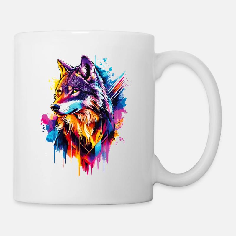 Loup Tête de loup Prédateur Forêt Nature sauvage Coloré - Mug blanc - blanc
