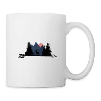 Geschenk Jäger Hirsch Silhouette Natur Wald Berg - Tasse - Weiß - Rechts