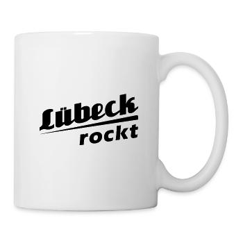 Lübeck rockt - Textdesign mit Stadtnamen - Tasse - Weiß - Rechts