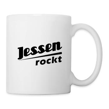 Jessen rockt - Textdesign mit Stadtnamen - Tasse - Weiß - Rechts