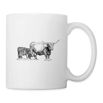 Hochlandrind mit Kalb - Tasse - Weiß - Rechts