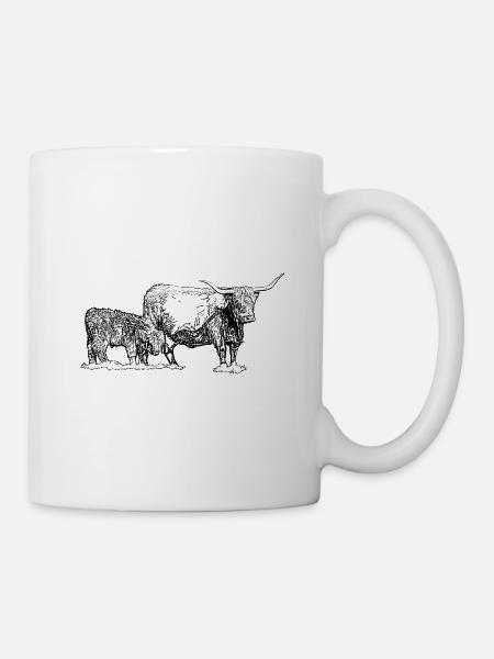 Hochlandrind mit Kalb - Tasse - Weiß